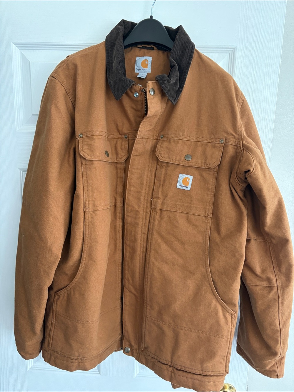 Carhartt Brown Duck Barn Jacket with Dark Corduroy Collar
